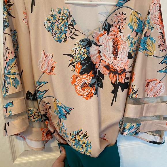 Blush Blouse with Large Floral Print - Picture 2 of 4